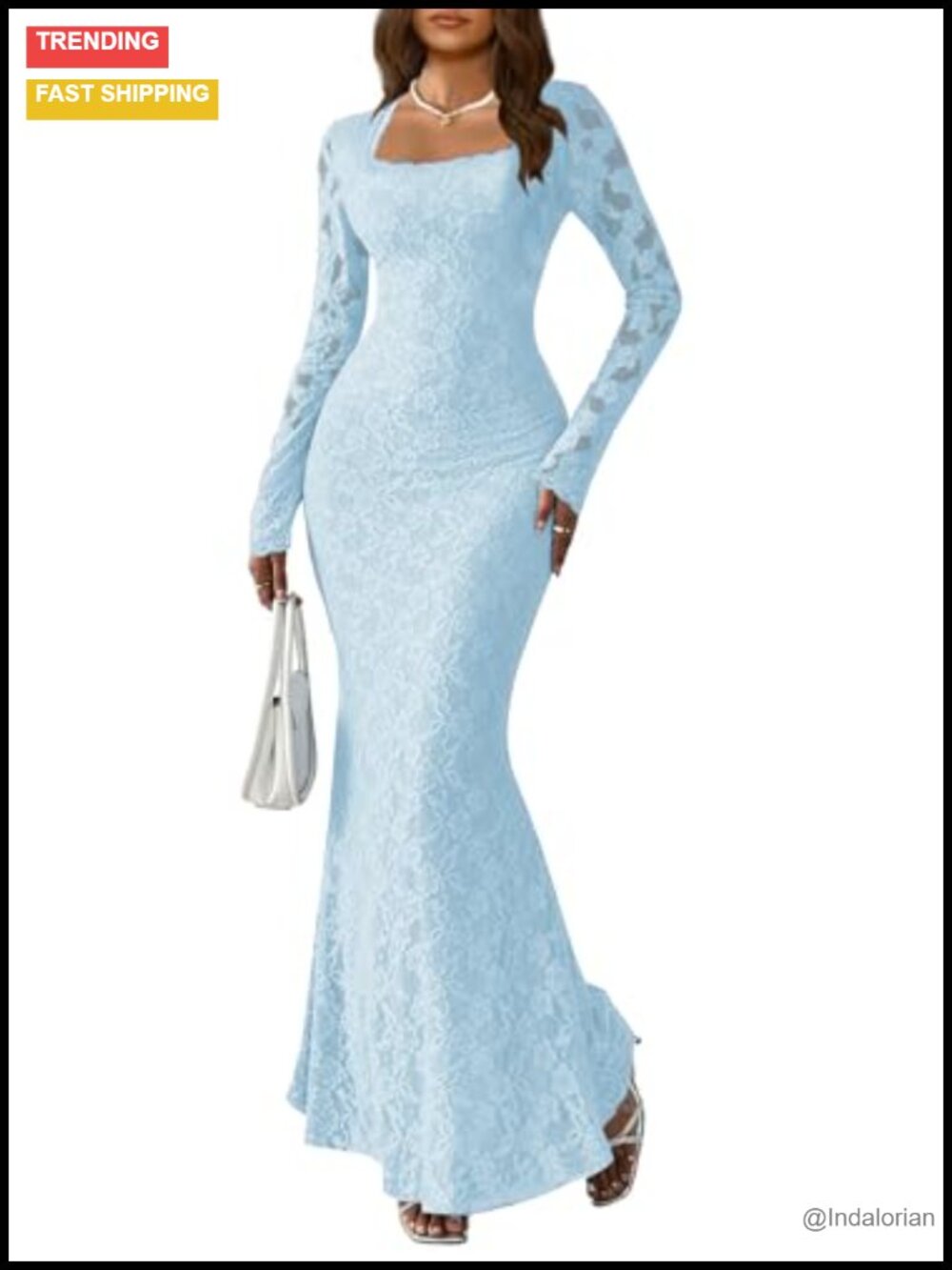 MITILLY Long Sleeve Bodycon Maxi Dress Formal Wedding Guest Evening Gown